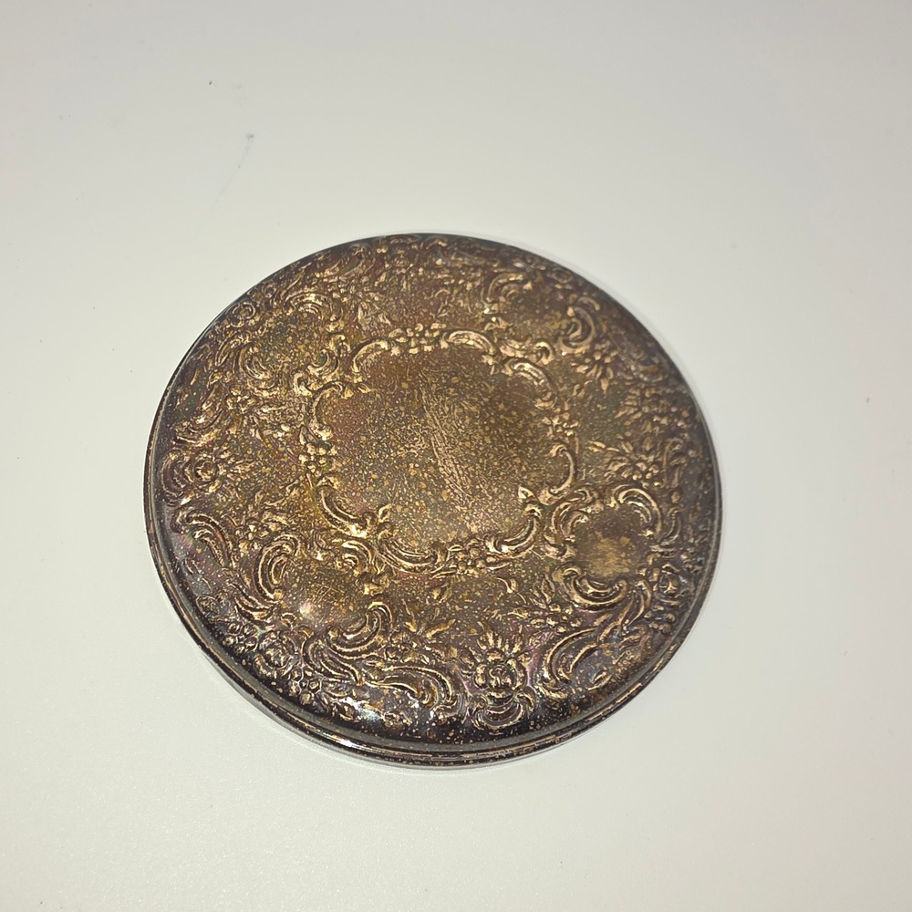 Towle Sterling Silver Pocket Mirror Vintage Repousse Floral Scroll Ornate 3in‎
